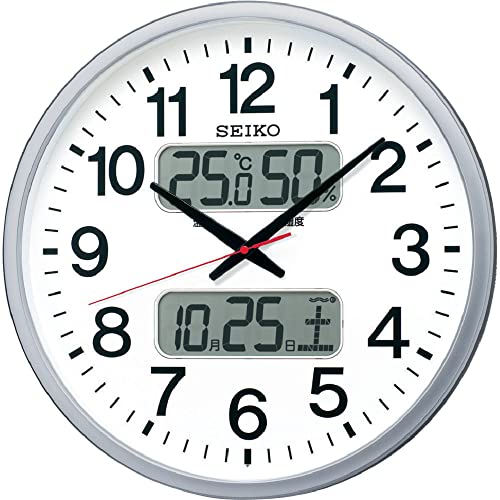 セイコークロック(Seiko Clock) 掛け時計 オフィスタイプ 電波 アナログ 大型 カレンダー 温度 湿度 表示 銀色 メタリック KX