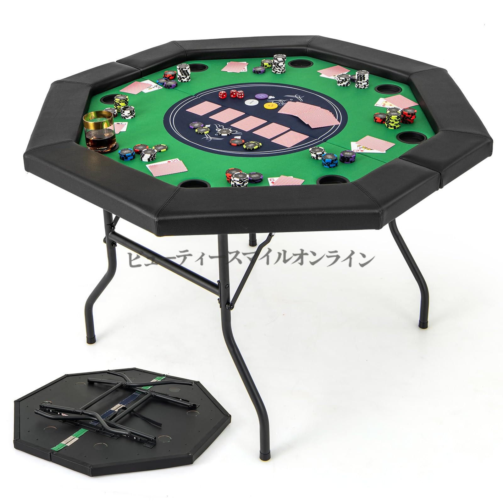 ポーカーテーブル 8人用 折りたたみ式 96cmx122cm 家庭用 カジノ風 カップホルダー付き 超安定設計 滑り止め加工 省スペース収納 テキサスホールデム対応 高級フェルトマット カードゲーム 大人数対応 パーティー用|FFCHEER店