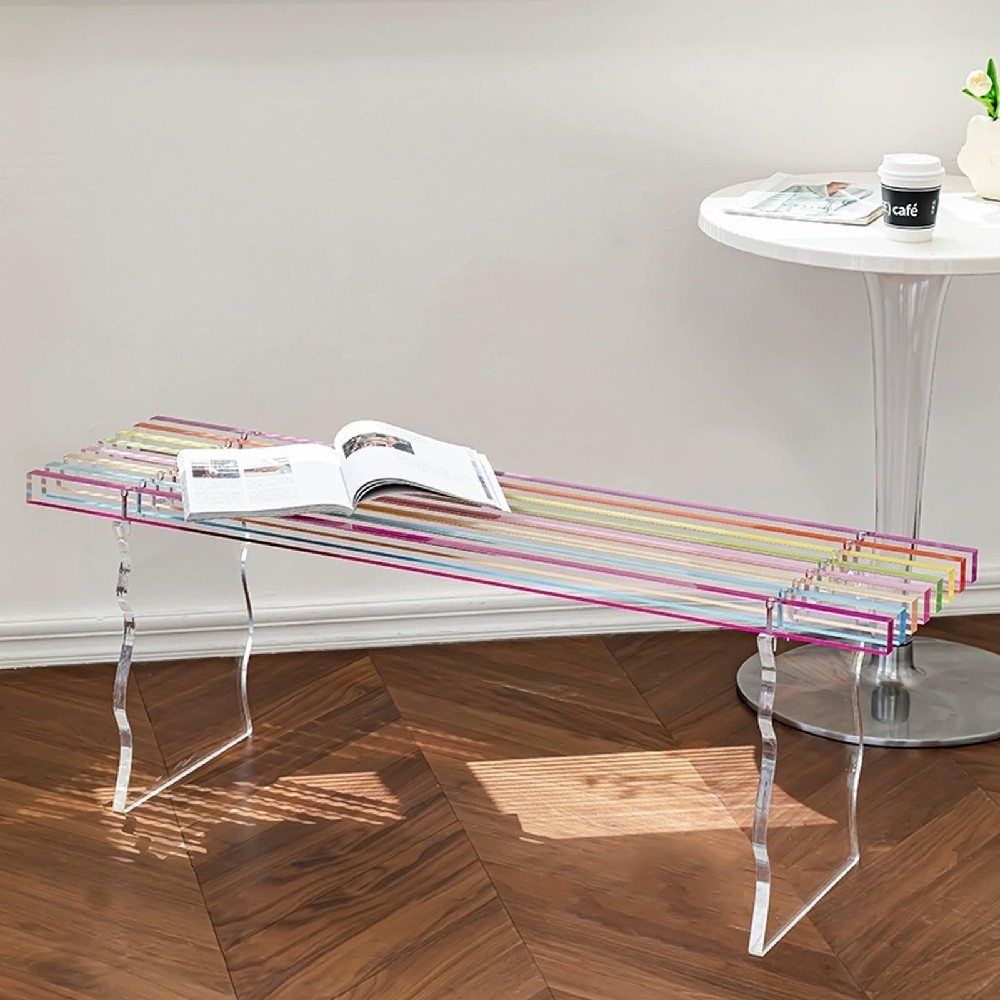 アクリルレインボーベンチ 2 人用 屋外ベンチ 庭 ポーチ パティオ 120cm 47.2in|FFCHEER店