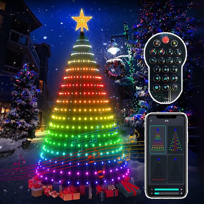 音声制御対応 RGB ドレープライト 400 球 IP65 防水 アプリ操作可能 色変化 LED スター テキストパターン 外装用 DIY ツリー オーナメント|FFCHEER店
