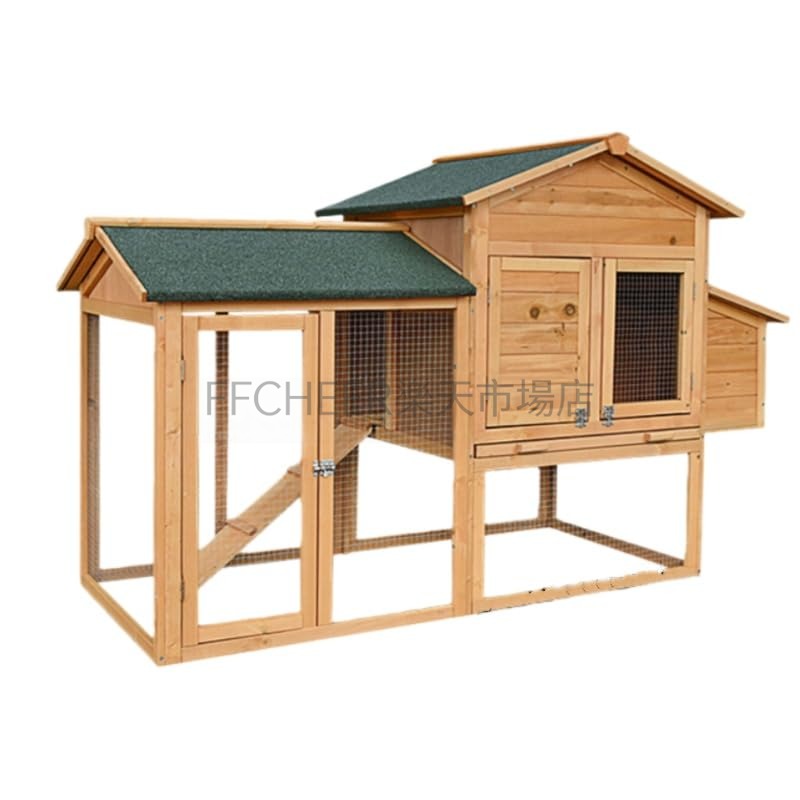 【木製デザイン】大型 鶏小屋 屋外 ケージ マルチドア設計 雨よけキャノピー付き 収卵トレイ 組み立て簡単 防犯 ニワトリ 小屋 うさぎ 小動物 飼育 ケージ 庭 ガーデニング｜FFCHEER店