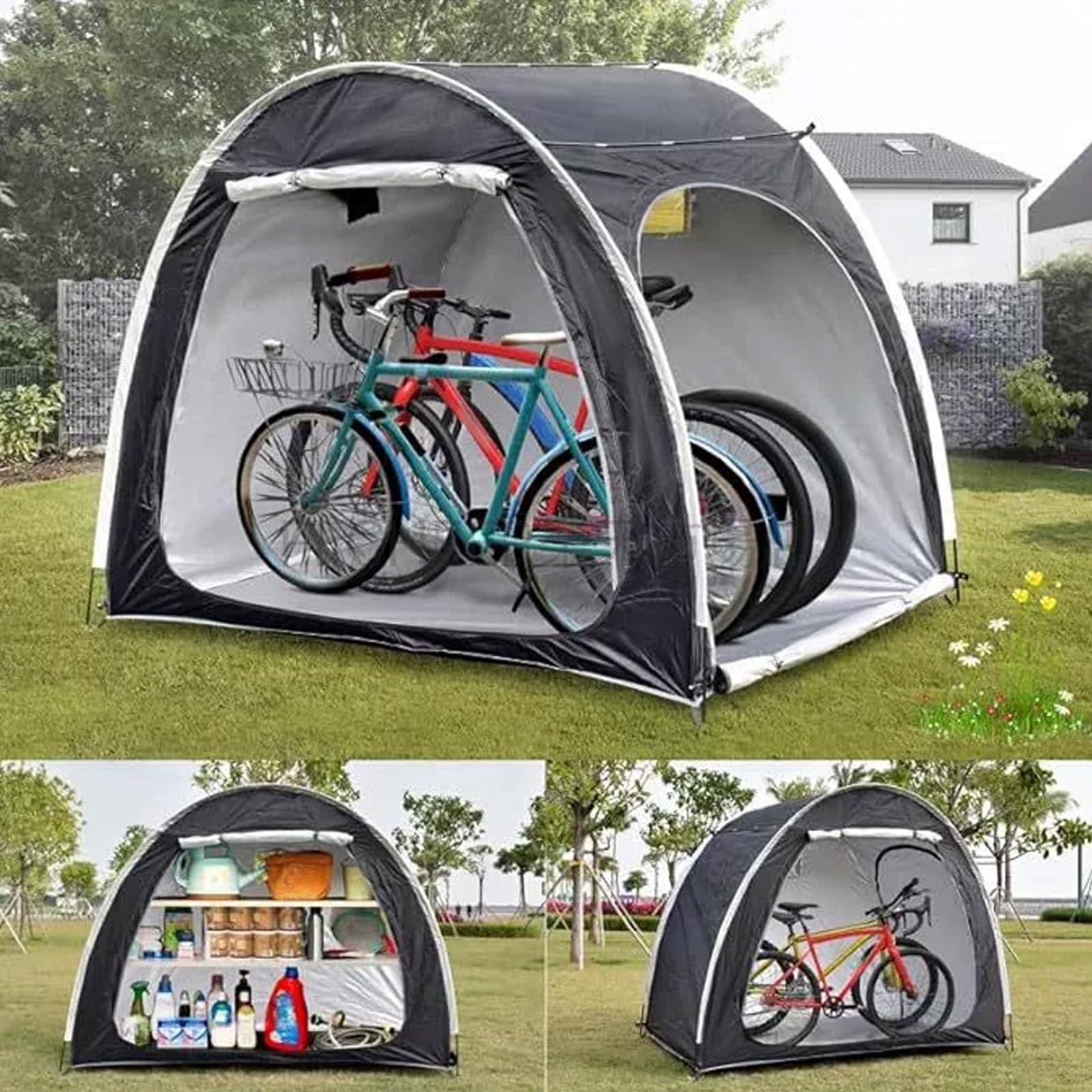 サイクルハウス バイクガレージ サイクルポート 3台用4台用 自転車置き場 屋外 サイクルガレージ バイク ガレージ ガレージテント 自転車 テント 屋根 車庫 自転車小屋 バイク テント 携帯便利 設置簡単 防水防風防塵遮熱｜FFCHEER店