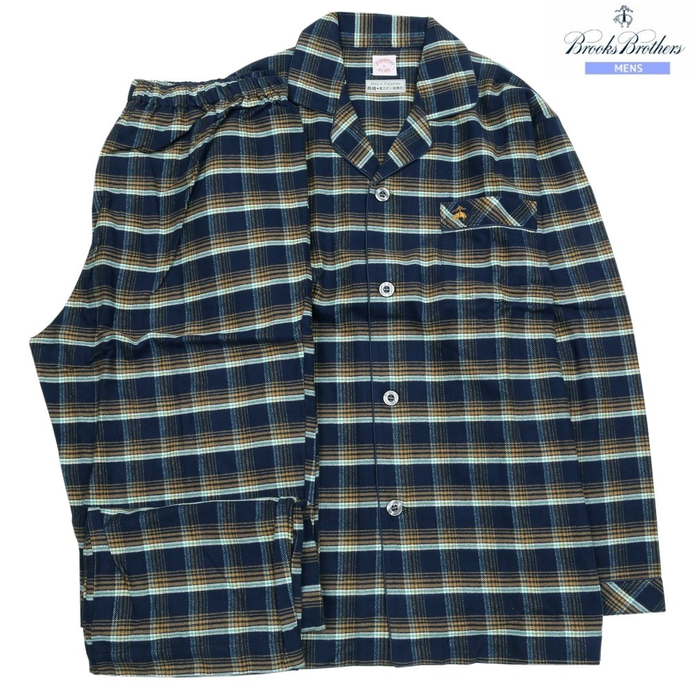 ブルックスブラザーズ パジャマ Brooks Brothers 36%OFF メンズ ブランド ギフト プレゼント ラッピング無料 秋冬 ハイヒートネル タータンチェック 前開き 紳士 長袖 長ズボン 紺 24/5/4 230524｜fflower11