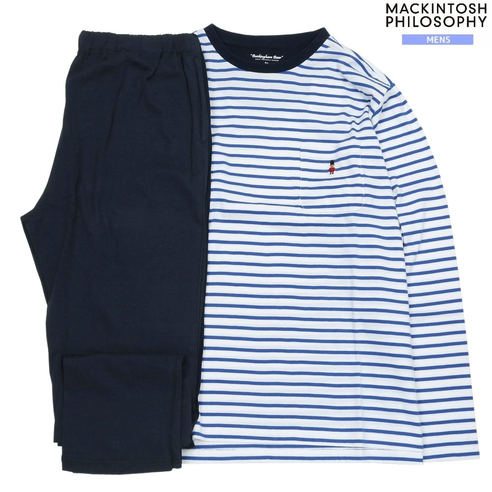 マッキントッシュ パジャマ MACKINTOSH PHILOSOPHY 24%OFF メンズ ブランド ギフト プレゼント バッキンガムベア ボーダー クルーネック 紳士 長袖 長ズボン 青 25/1/4 230125｜fflower11