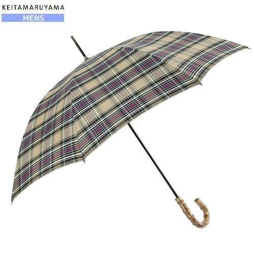 【楽天市場】SALE54%OFF KEITA MARUYAMA ケイタマルヤマ 日本製 バンブーハンドル チェック 紳士 折りたたみ傘 雨傘 ベージュ  22/12/4 231222 23.10sage : fflower11