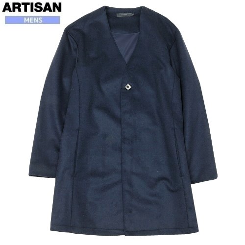 アルチザン・メン コート ARTISAN MEN 66%OFF メンズ ブランド 日本製 ウール×カシミヤビーバー加工 はっぴコート 紺 23/12/5 281223|fflower11