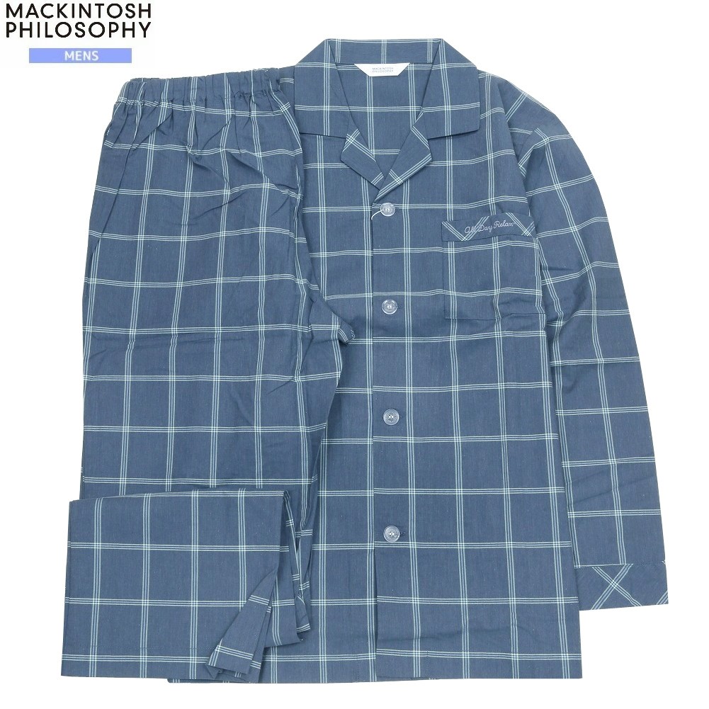 マッキントッシュ パジャマ MACKINTOSH PHILOSOPHY 33%OFF メンズ ブランド ギフト プレゼント ブロード生地 チェック 前開き 紳士 長袖 長ズボン 紺 24/12/4 271224