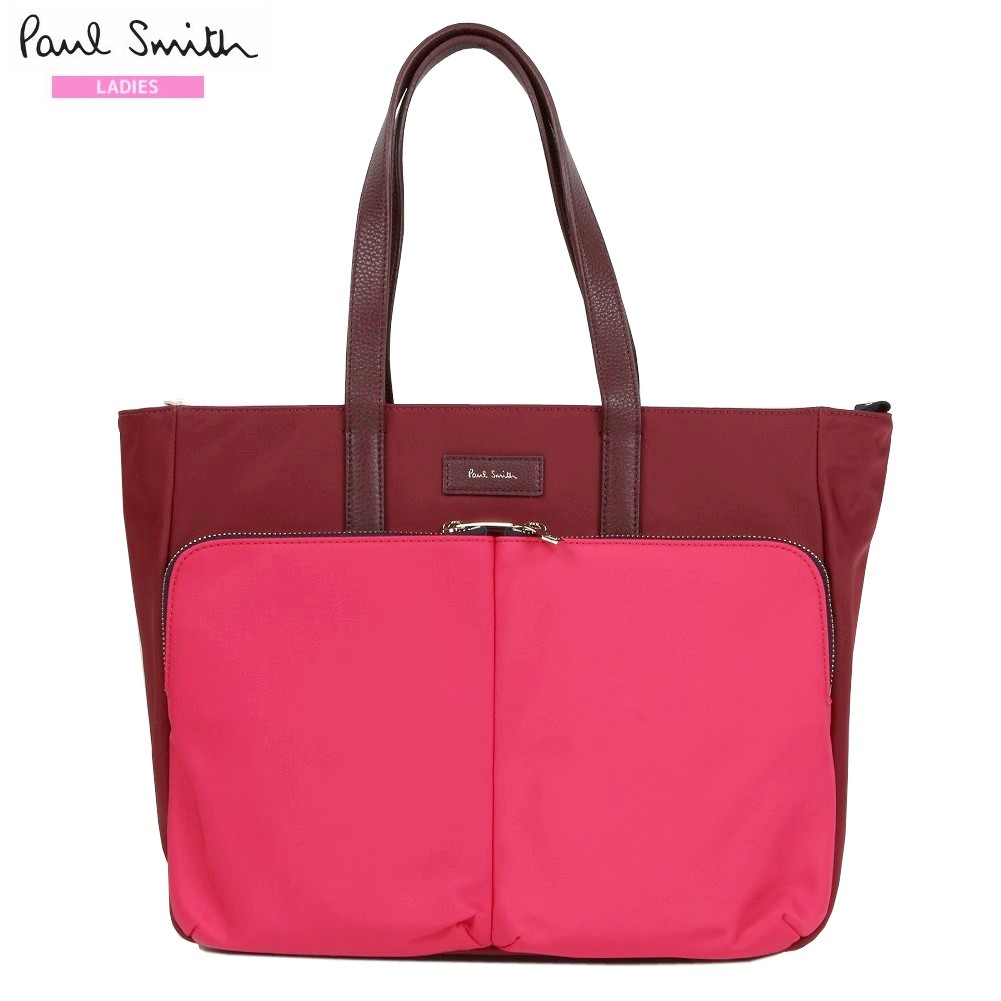 サンプル品 ポールスミス トートバッグ Paul Smith レディース ブランド 軽量 カラーブロック ナイロン ワイン 25/2/2 060225