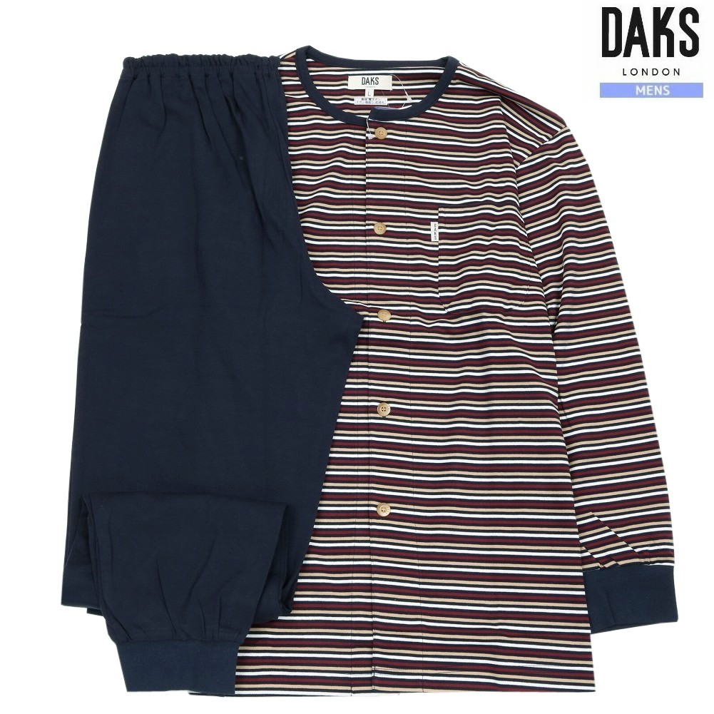 DAKS パジャマ ダックス 35%OFF メンズ ブランド ギフト プレゼント 日本製 ソフトスムース ボーダー 前開き 紳士 長袖 長ズボン 赤 2504BE