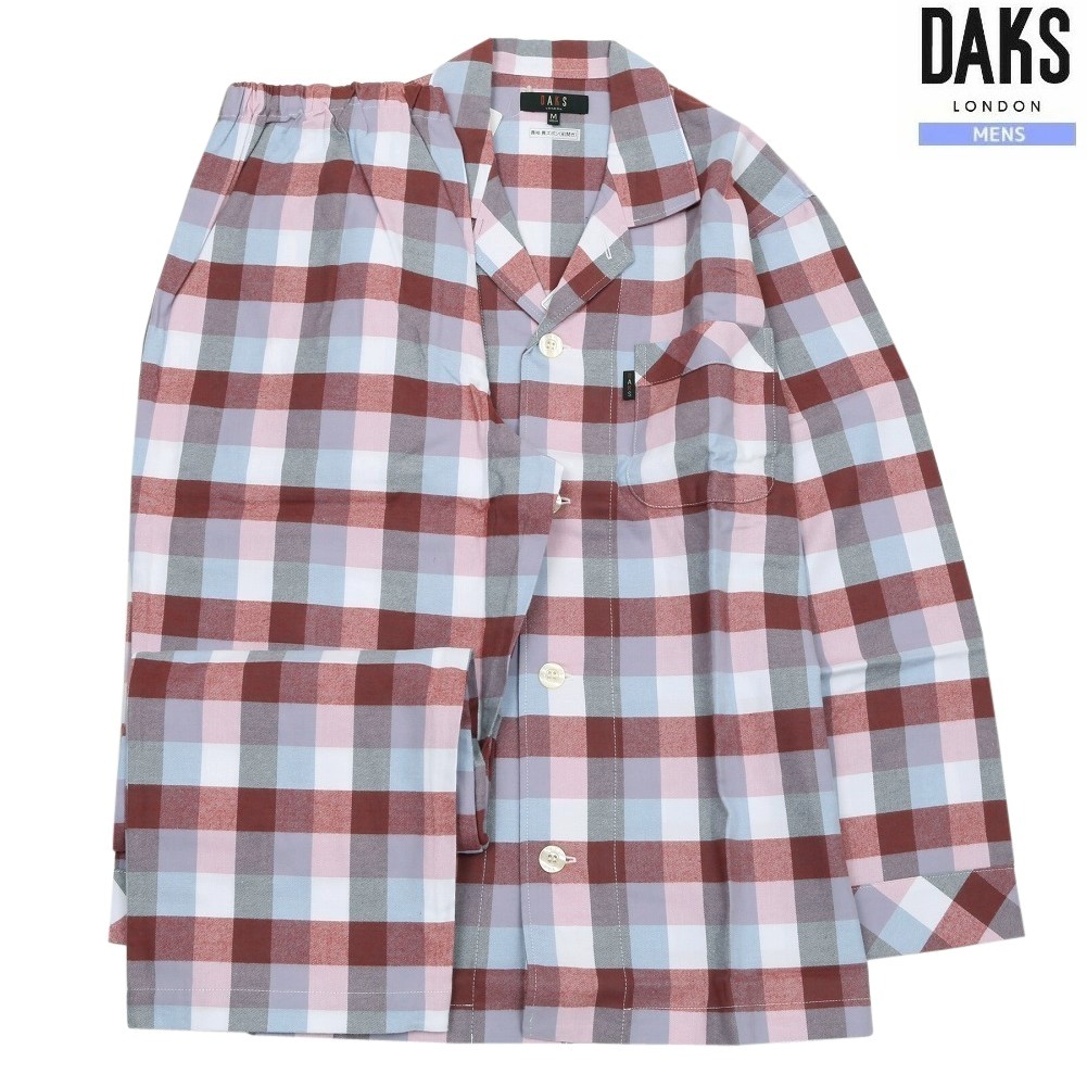 DAKS パジャマ ダックス 26%OFF メンズ ブランド ギフト プレゼント 秋冬 日本製 甘撚り糸 ネル生地 チェック 前開き 紳士 長袖 長ズボン 赤 2504BE