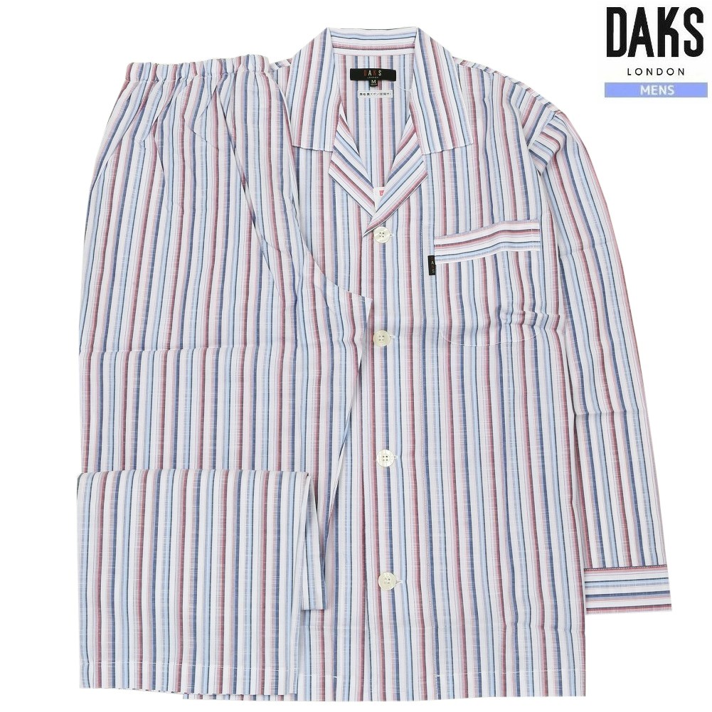 DAKS パジャマ ダックス 15%OFF メンズ ブランド ギフト プレゼント 日本製 春夏生地 マルチストライプ 前開き 紳士 長袖 長ズボン 赤 0205BE