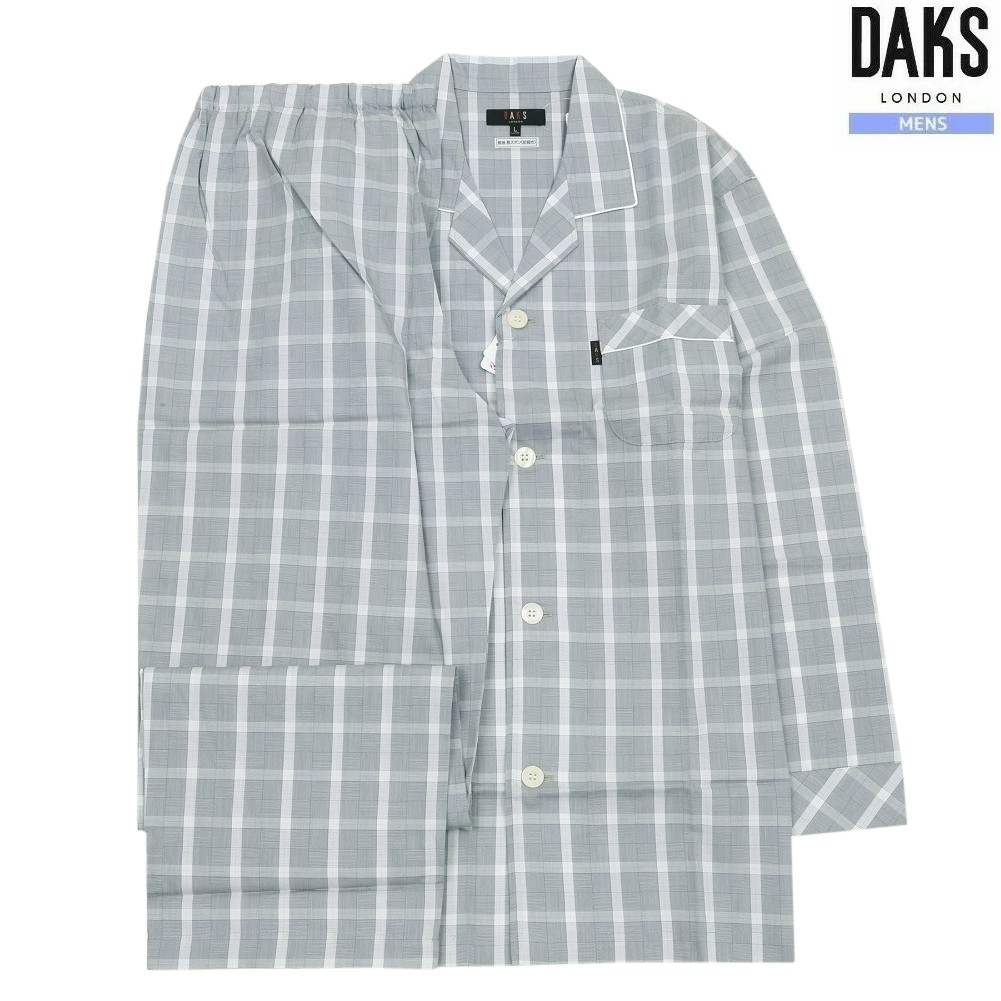 DAKS パジャマ ダックス 15%OFF メンズ ブランド ギフト プレゼント 日本製 チェック パイピング 前開き 紳士 長袖 長ズボン グレー 0307BE