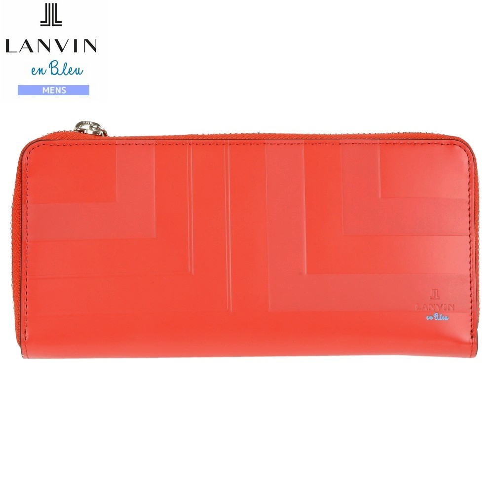 小傷有り ランバンオンブルー 長財布 LANVIN en Bleu メンズ ブランド 本革 リスター レザー ラウンドファスナー 橙 0409BE