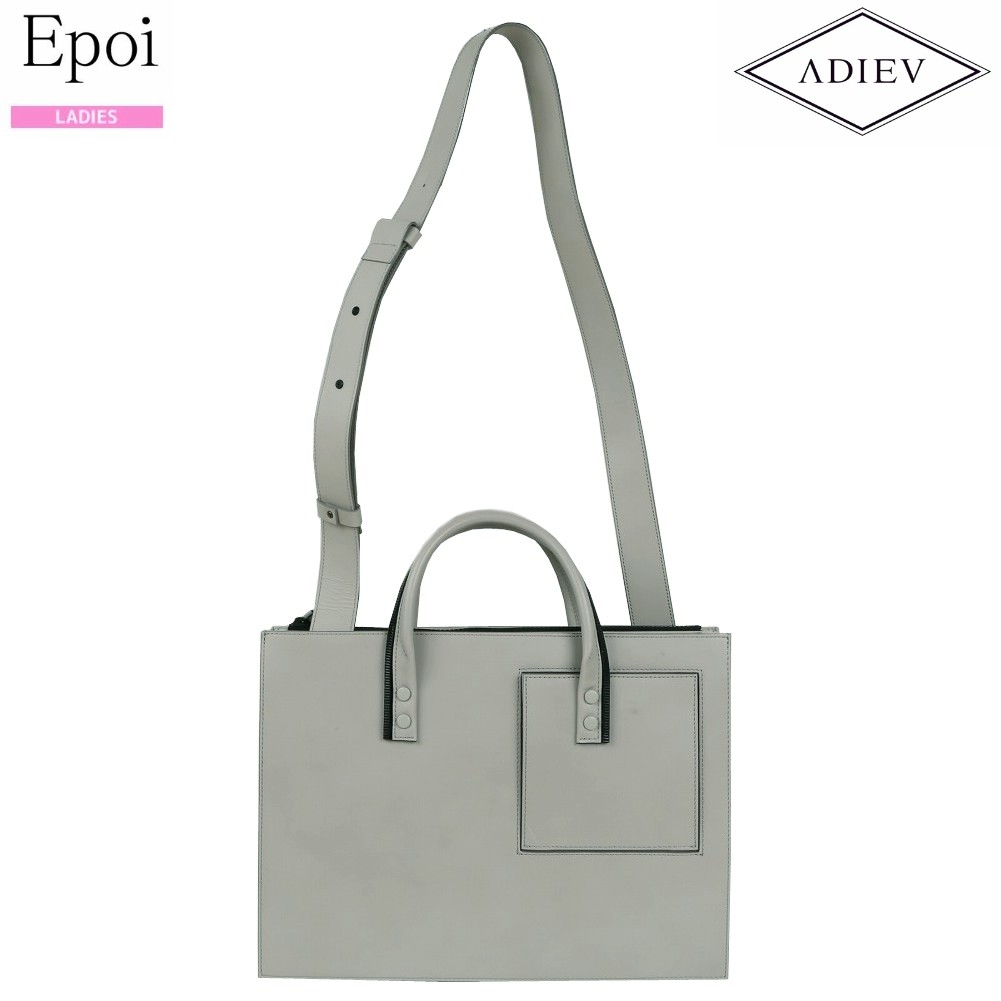 展示品 エポイ &times; アデュー ハンドバッグ Epoi &times; Adieu 78%OFF レディース ブランド 日本製 本革 ADIEV ロック・スタディ レザー 2WAY ワイド グレー 1510BE｜fflower11
