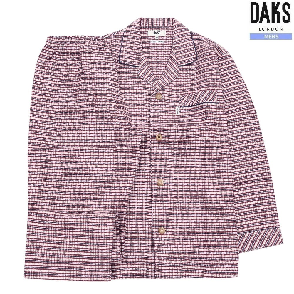 DAKS パジャマ ダックス 35%OFF メンズ ブランド ギフト プレゼント 秋冬 日本製 甘撚ネル生地 チェック 前開き 紳士 長袖 長ズボン 赤 2011BE