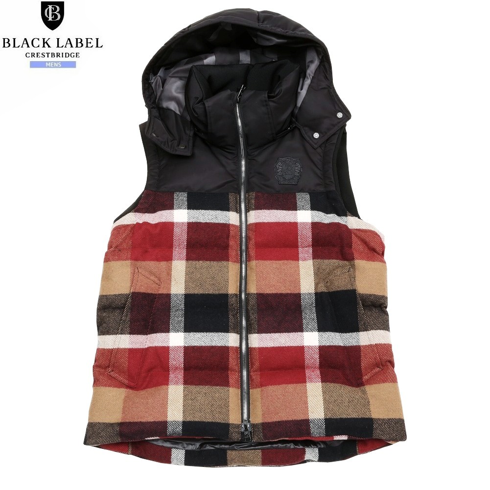 ブラックレーベル ダウンベスト BLACK LABEL CRESTBRIDGE 30%OFF メンズ ブランド 2WAY ファブリックコンビ クレストブリッジチェック 赤 2711BE|fflower11