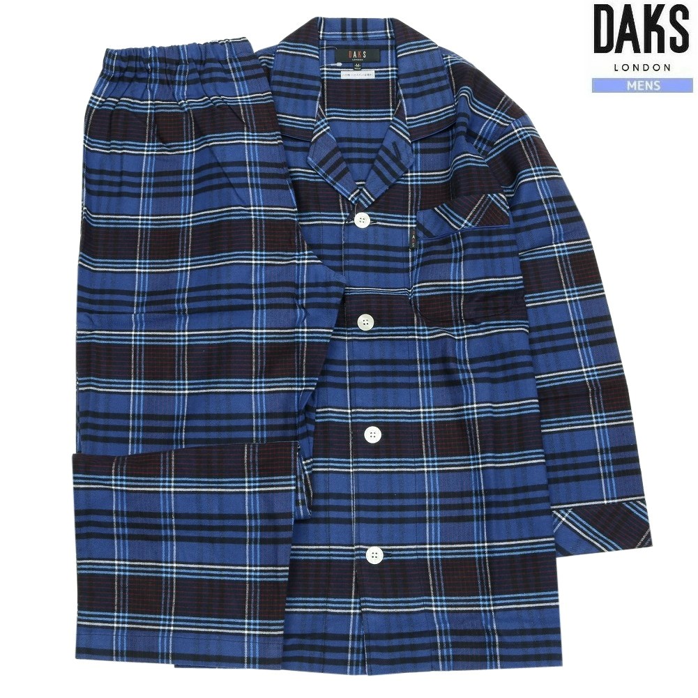 DAKS パジャマ ダックス 8%OFF メンズ ブランド ギフト プレゼント 秋冬 日本製 ネル生地 チェック 前開き 紳士 八分袖 八分ズボン 紺 0412BE 8,470円
