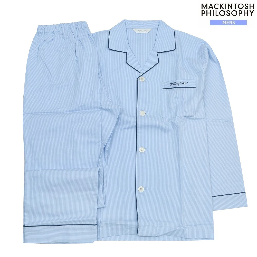 マッキントッシュ パジャマ MACKINTOSH PHILOSOPHY 31%OFF メンズ ブランド ギフト プレゼント 日本製 ストライプ パイピング 前開き 紳士 長袖 長ズボン 青 1812BE