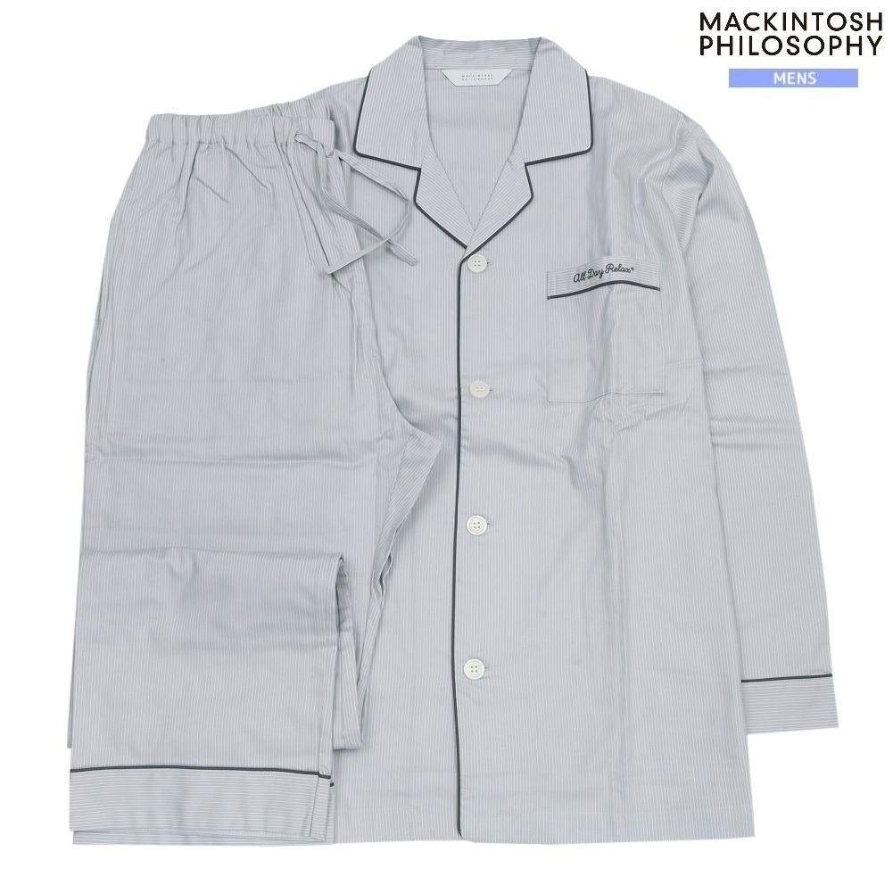 マッキントッシュ パジャマ MACKINTOSH PHILOSOPHY 31%OFF メンズ ブランド ギフト プレゼント 日本製 ストライプ パイピング 前開き 紳士 長袖 長ズボン グレー 1812BE