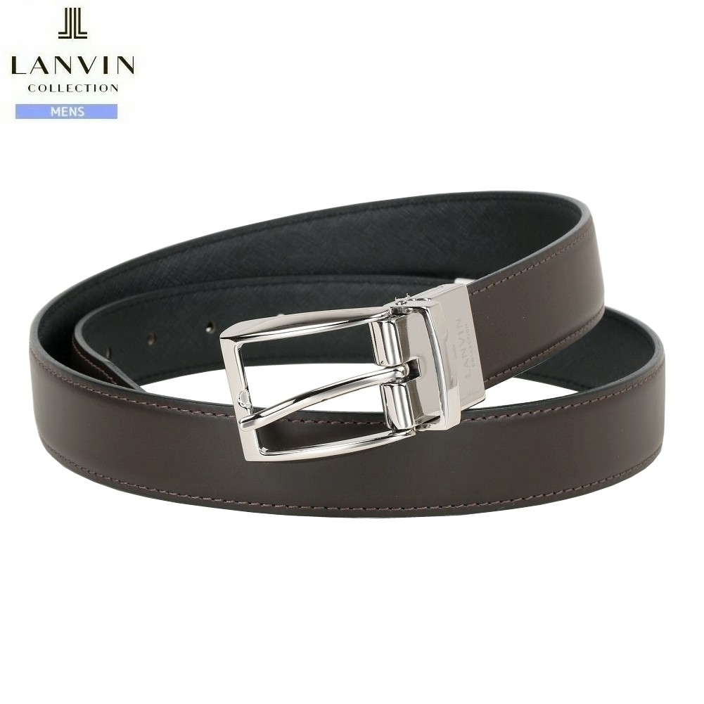 展示品 ランバン レザーベルト LANVIN COLLECTION メンズ ブランド 日本製 本革 ブランドロゴ リバーシブル チョコ×黒 2612BE