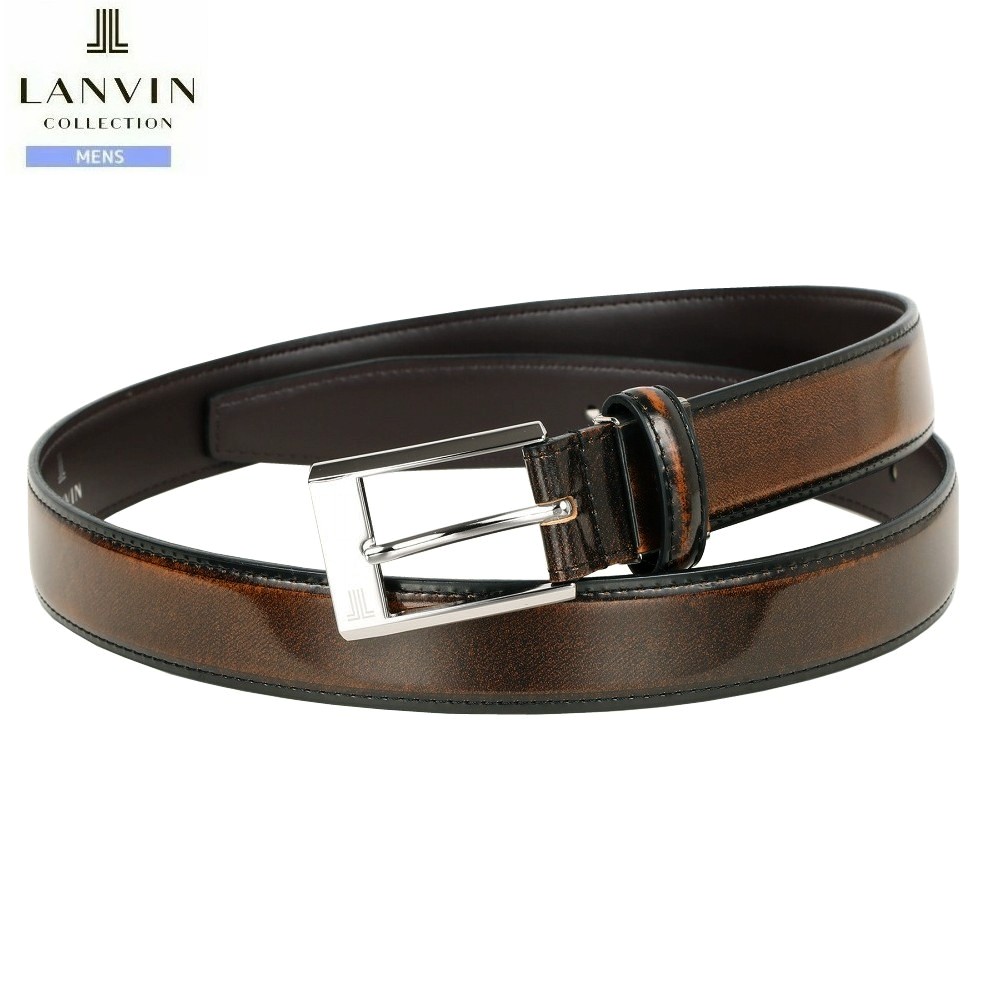 展示品 ランバン レザーベルト LANVIN COLLECTION メンズ ブランド 日本製 本革 「JL」バックル アドバンレザー 茶 2612BE
