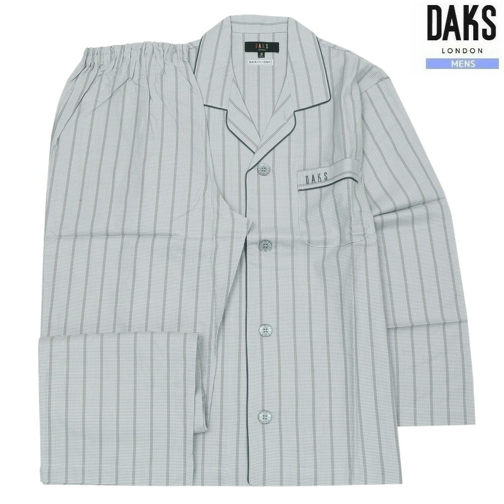 DAKS パジャマ ダックス メンズ ブランド ギフト プレゼント 日本製 フェザーコットン ストライプ 前開き 紳士 長袖 長ズボン グレー 2612BE 9,317円
