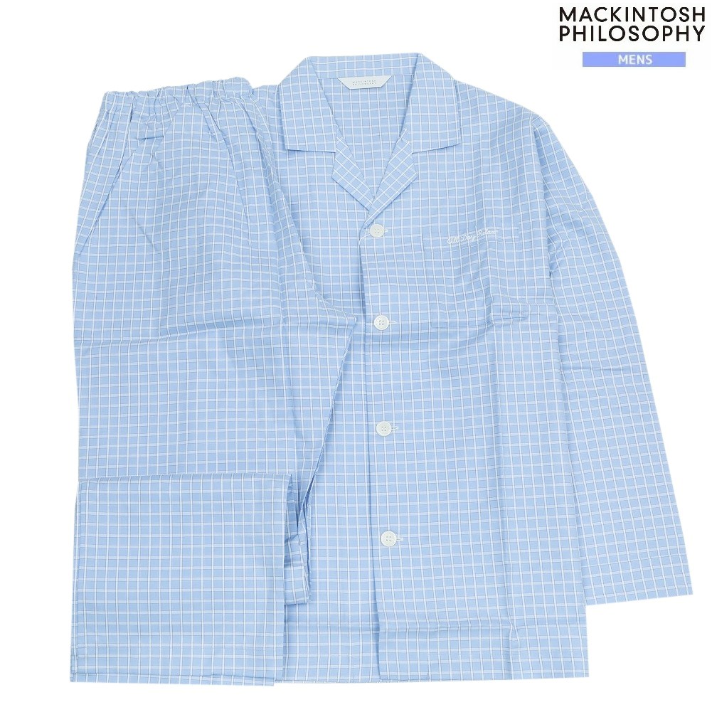 マッキントッシュ パジャマ MACKINTOSH PHILOSOPHY 44%OFF メンズ ブランド ギフト プレゼント 日本製 乾燥機対応 チェック 前開き 紳士 長袖 長ズボン 青 0602BF