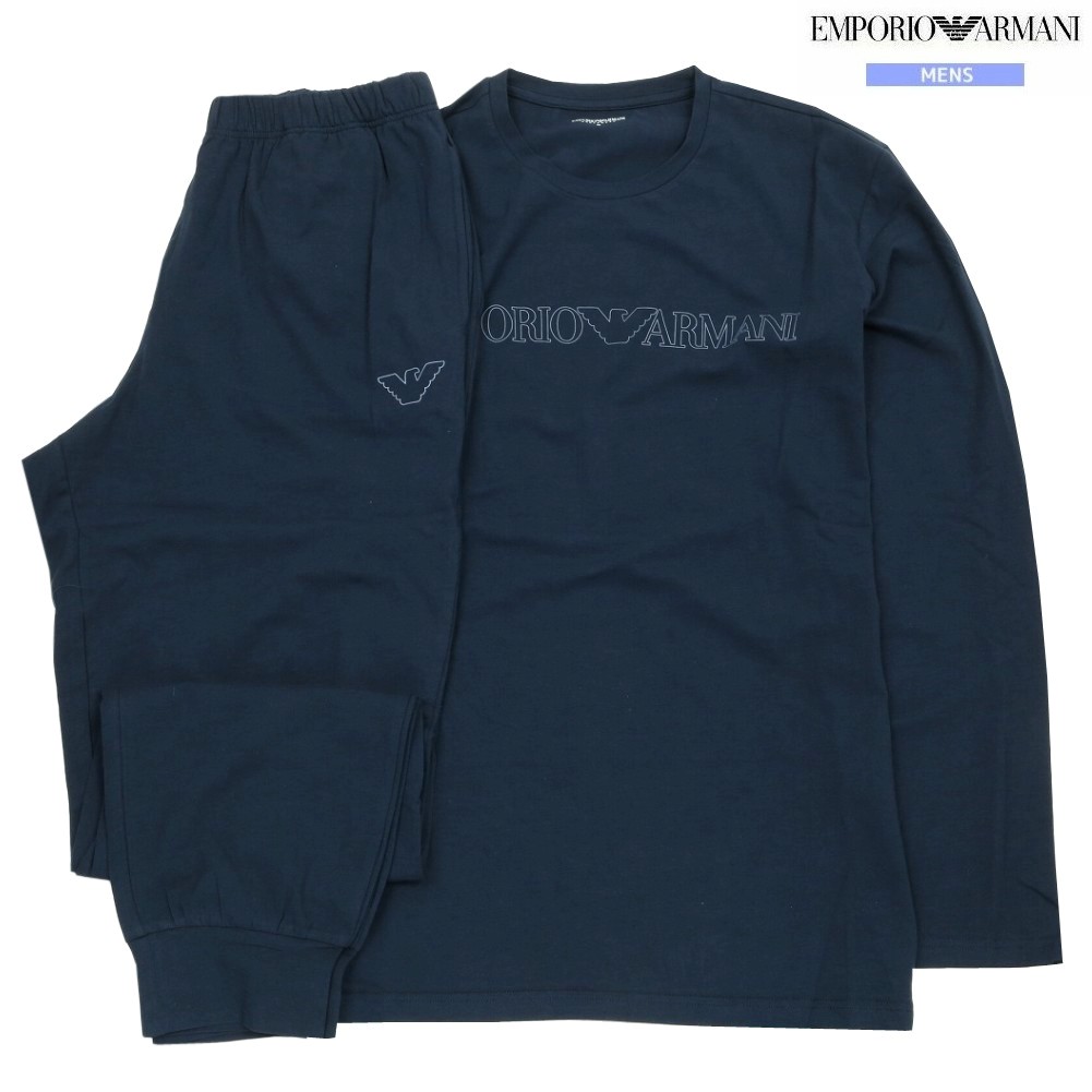 新古品 エンポリオアルマーニ パジャマ EMPORIO ARMANI 33%OFF メンズ ブランド名 差し上げ物 差し上げ物 オーガニックコットン ブランド名ロゴタイプ 労働者の一団のど頚 成人男性 長袖 長ズボン 紺 0602BF