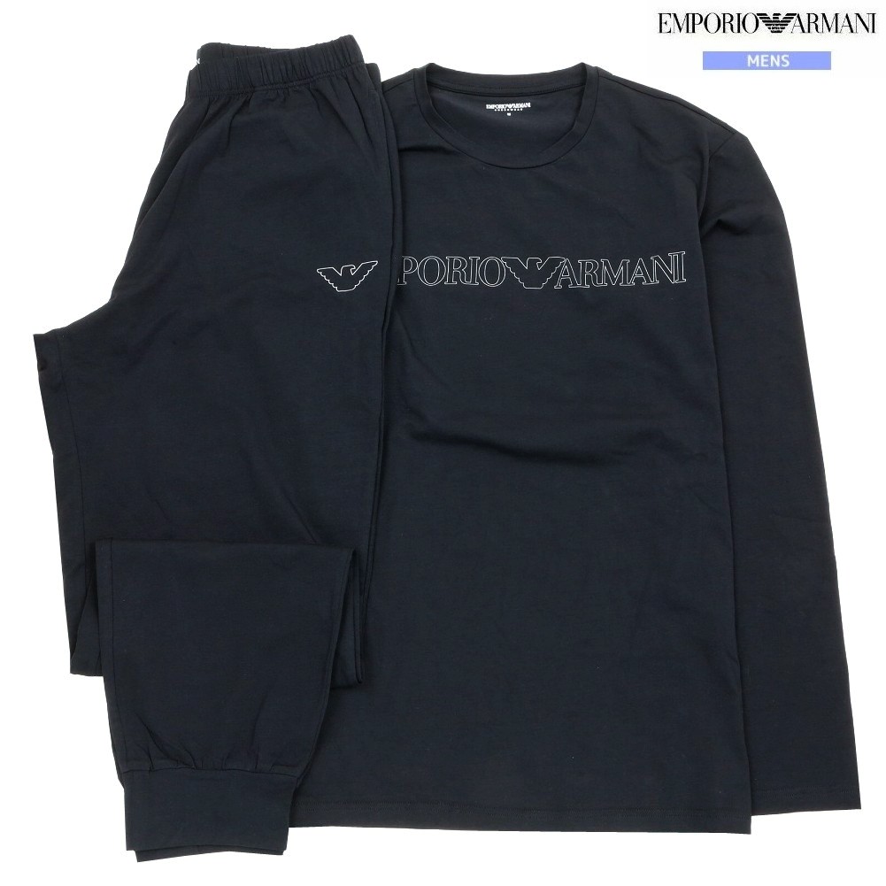 新古品 エンポリオアルマーニ パジャマ EMPORIO ARMANI 33%OFF メンズ ブランド名 差し上げ物 差し上げ物 オーガニックコットン ブランド名ロゴタイプ 労働者の一団のど頚 成人男性 長袖 長ズボン 黒 0602BF