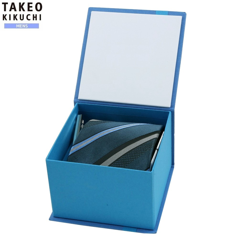 タケオキクチ ネクタイ & タイバー セット TAKEO KIKUCHI 28%OFF メンズ ブランド ギフト プレゼント サテンストライプ 【BOXセット】 青緑 2002BF|fflower11