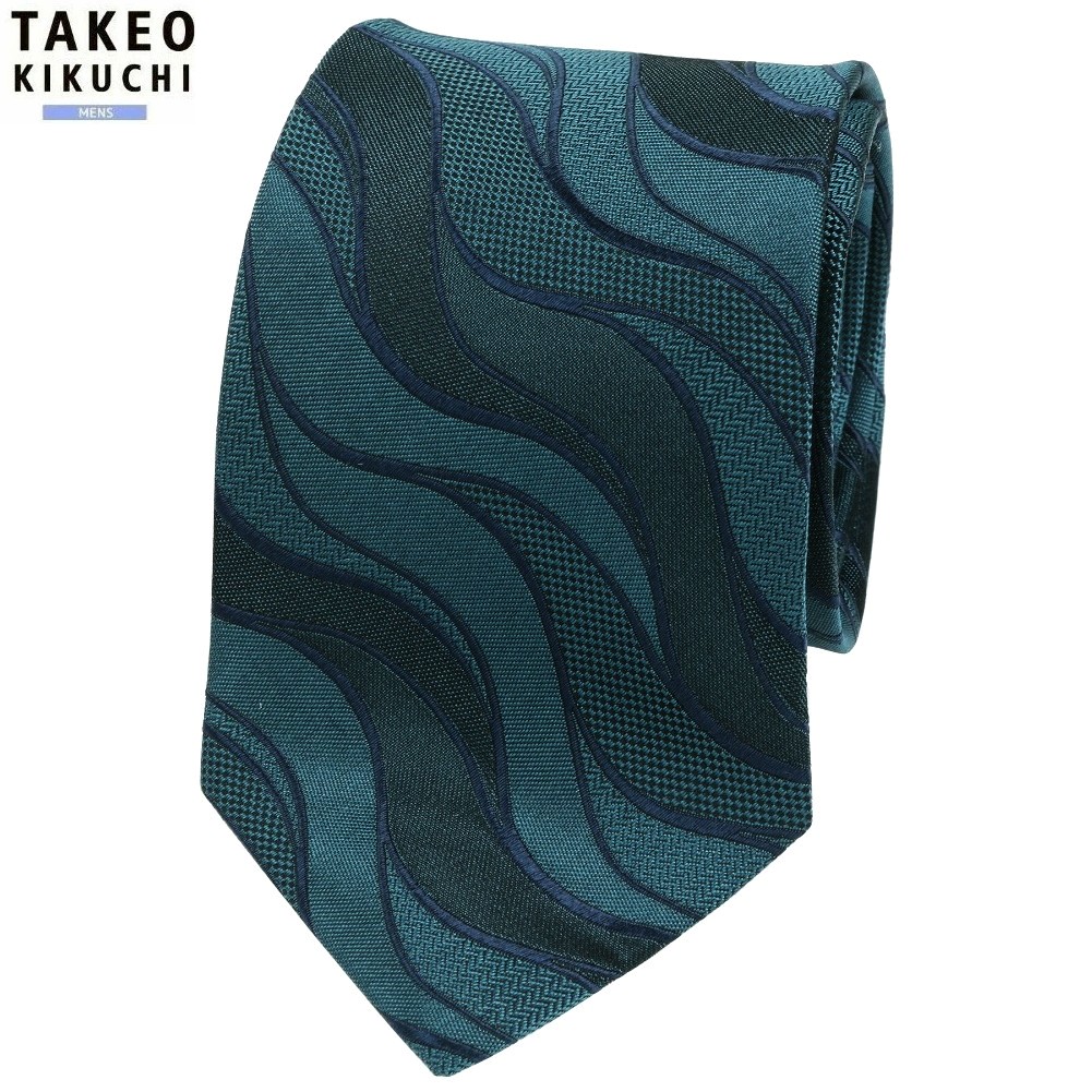 タケオキクチ ネクタイ TAKEO KIKUCHI 26%OFF メンズ ブランド ギフト プレゼント 【Made in JAPAN】ハンドメイド 流水紋様 シルク 青緑 2702BF
