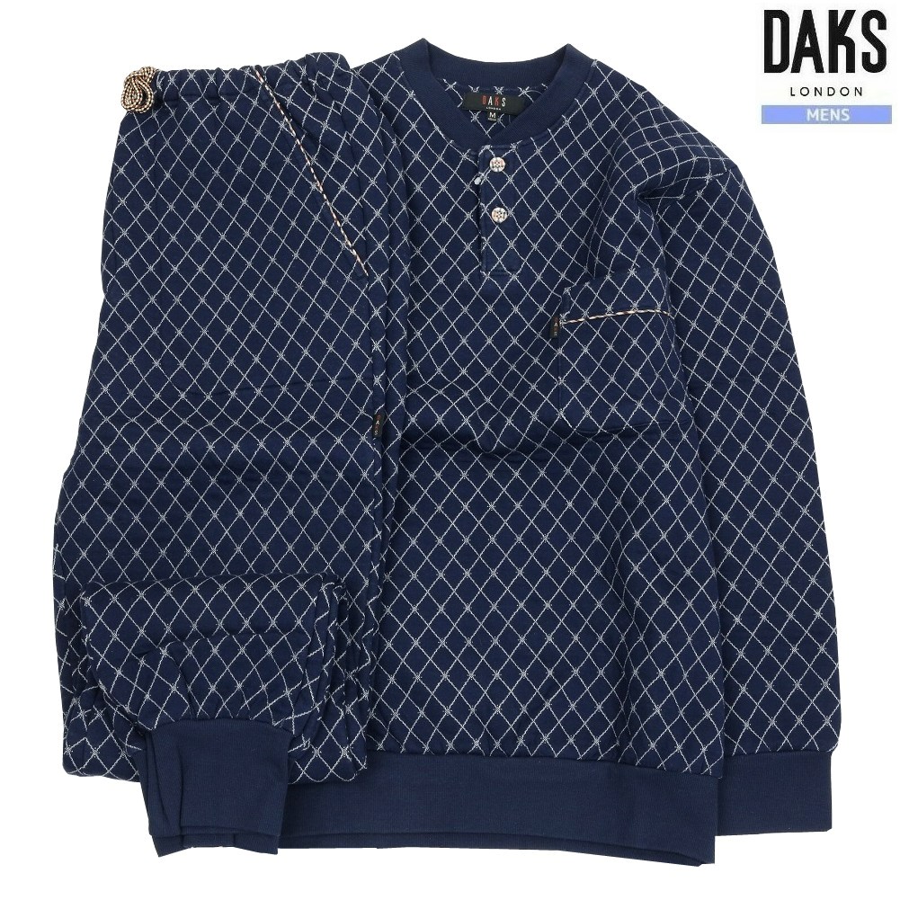 DAKS 御部屋御召しもの 上下仕かける ダックス メンズ ブランド名 差し上げ物 差し上げ物 真冬相応う 日本製 中綿 編み物キルト ヘンリーのど頚 成人男性 長袖 長ズボン 紺 0204BE