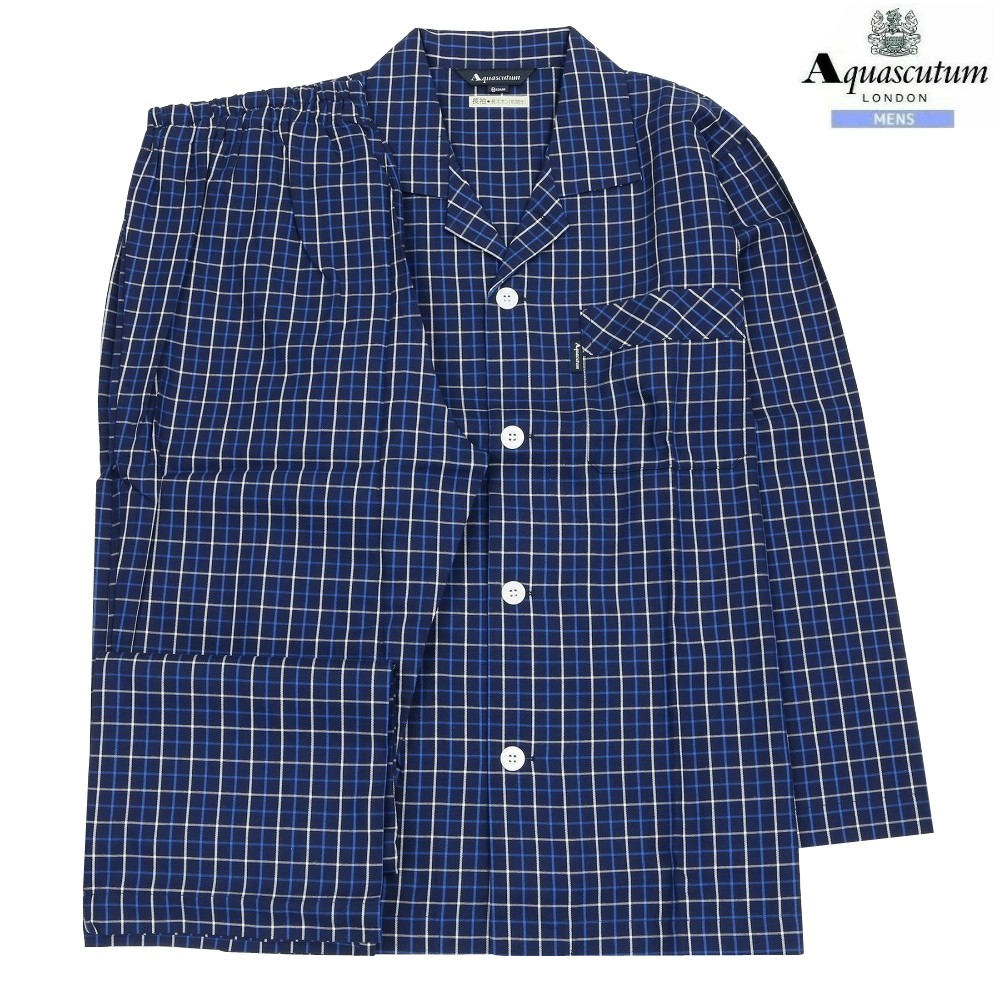 アクアスキュータム パジャマ Aquascutum 33%OFF メンズ ブランド名 差し上げ物 差し上げ物 \"S大きさ\"" 日本製 読み合わせる 前食い違い 成人男性 長袖 長ズボン 青 1505BF"