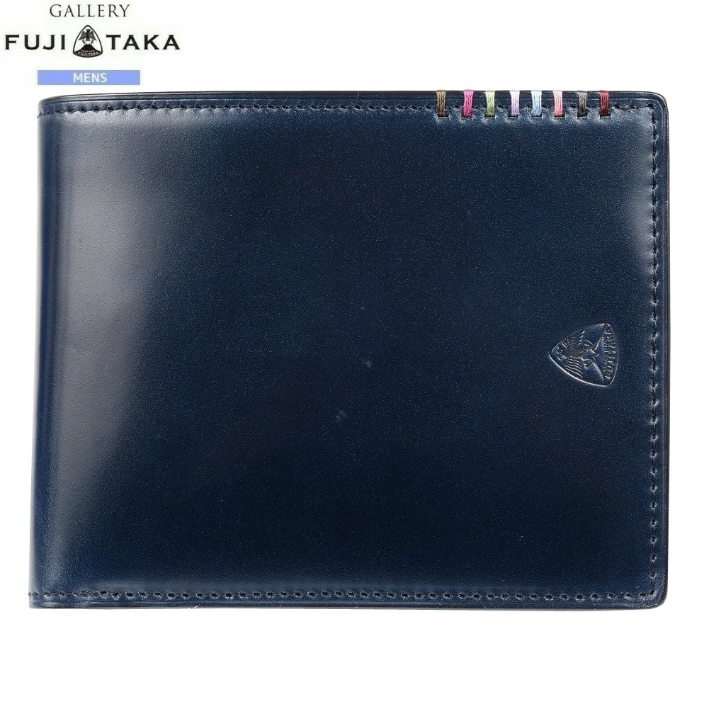 訳あり商品 フジタカ 二つ折り財布 FUJITAKA メンズ ブランド 日本製 本革 フォール オイルコードバン 紺 1604BF