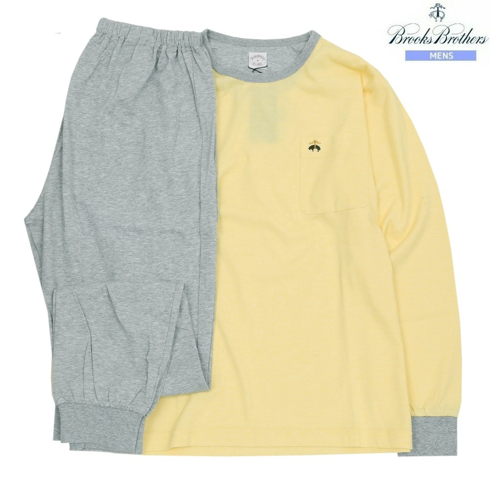 ブルックスブラザーズ パジャマ Brooks Brothers 15%OFF メンズ ブランド名 差し上げ物 差し上げ物 バイ色合い ロゴタイプ刺しゅう 労働者の一団のど首 成人男性 長袖 長ズボン 黄味がかった 1505BF