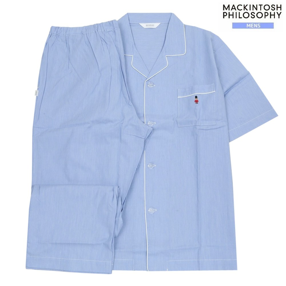 マッキントッシュ パジャマ MACKINTOSH PHILOSOPHY 41%OFF メンズ ブランド名 差し上げ物 差し上げ物 縞模様 ブロード シャンブレー バッキンガムベア 前食い違い 成人男性 半袖 長ズボン 青 1505BF