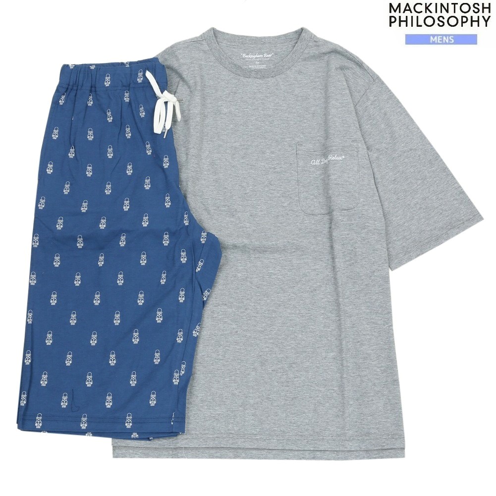 マッキントッシュ パジャマ MACKINTOSH PHILOSOPHY 29%OFF メンズ ブランド名 差し上げ物 差し上げ物 天竺無地半袖労働者の一団＋天竺刷り上げるベア 成人男性 半袖 半ズボン 薄墨色×青 1505BF