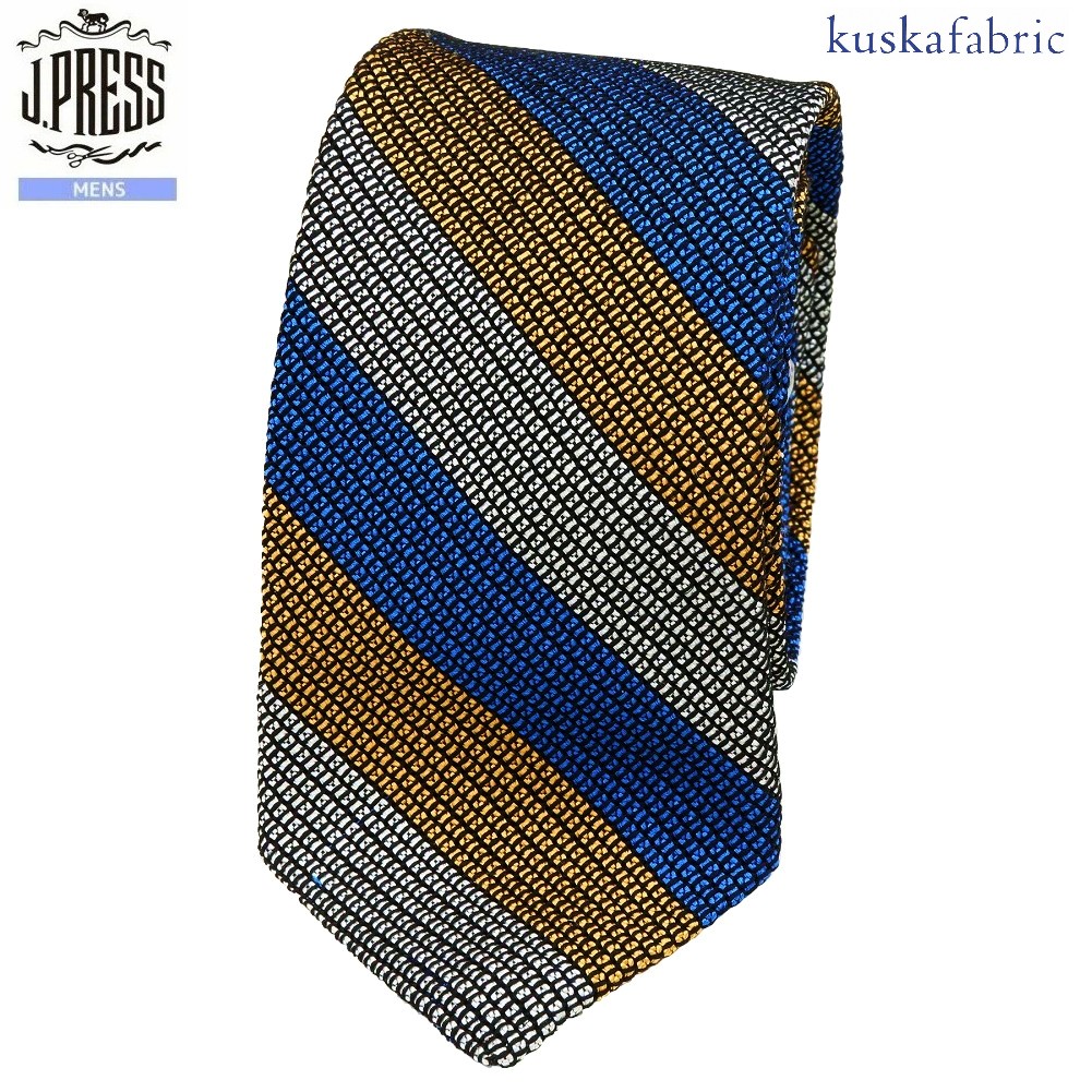 J.PRESS × KUSKA タイ J押しつける 47%OFF メンズ ブランド名 差し上げ物 差し上げ物 日本製 御手手お手伝いさん レジメンタル 絹地 青×黄味がかった 1106BF
