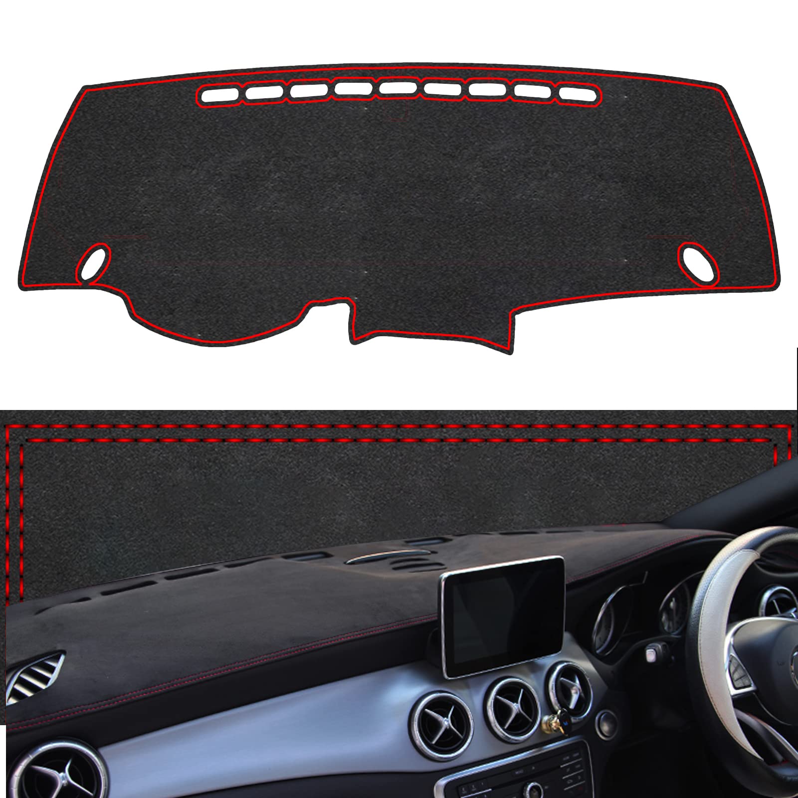 車内ダッシュボードカバー ダッシュボードマットホンダ FIT GE6/7/8/9 2007.10-2013.9 ダッシュボードカバー 日焼け防止 [スエード素材] インテリア 保護マット 遮光パッド 抗紫外線 右手運転 (黒赤線)