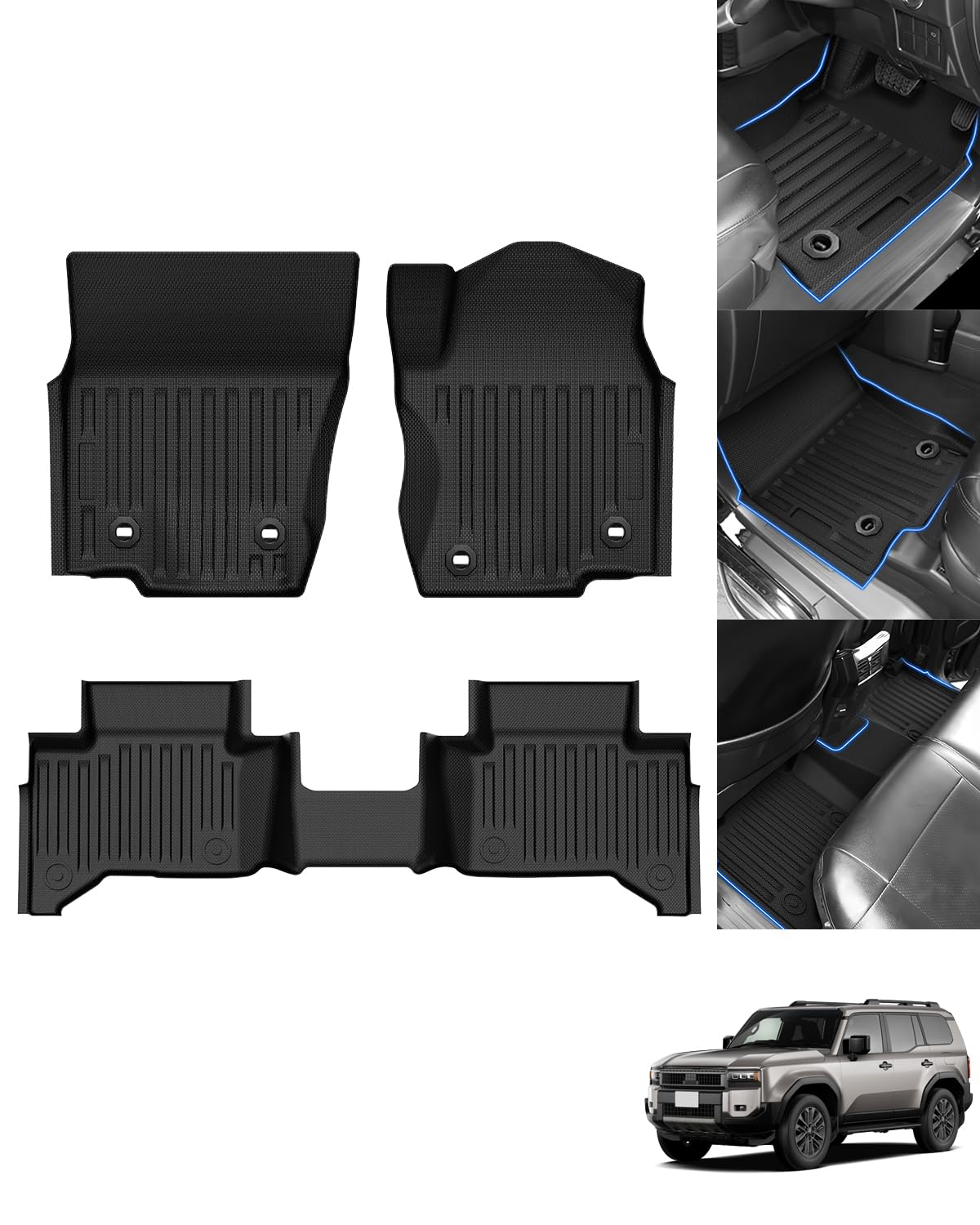 新型 ランドクルーザー 250フロアマット 防水マット 3D ランクル250 立体カーマット Land Cruiser 250 GDJ250W/TRJ250W 2024年4月-現行 TPE素材 耐摩擦 耐汚れ 耐候性 難燃性 カスタムパーツ 3PCSセット｜えふえふショップ
