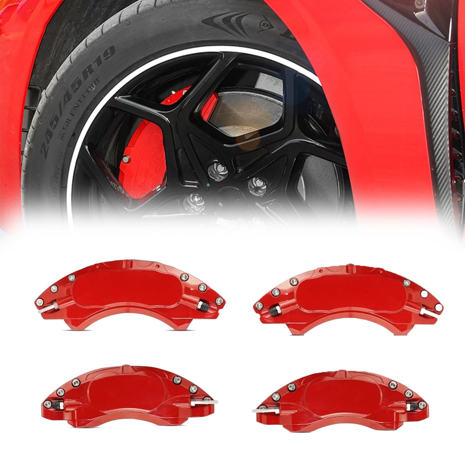 トヨタヤリスクロス10系 2WD MXPB10/MXPJ10型 2020年8月~カスタム キャリパーカバー アルミ製 フロント&リア 4点セット 耐熱性 高耐久 保護カバー 外装 ドレスアップ 保護 金属製カバー 車種専用設計【前輪?後輪キャリパーの写真をお願いし送信】(赤)