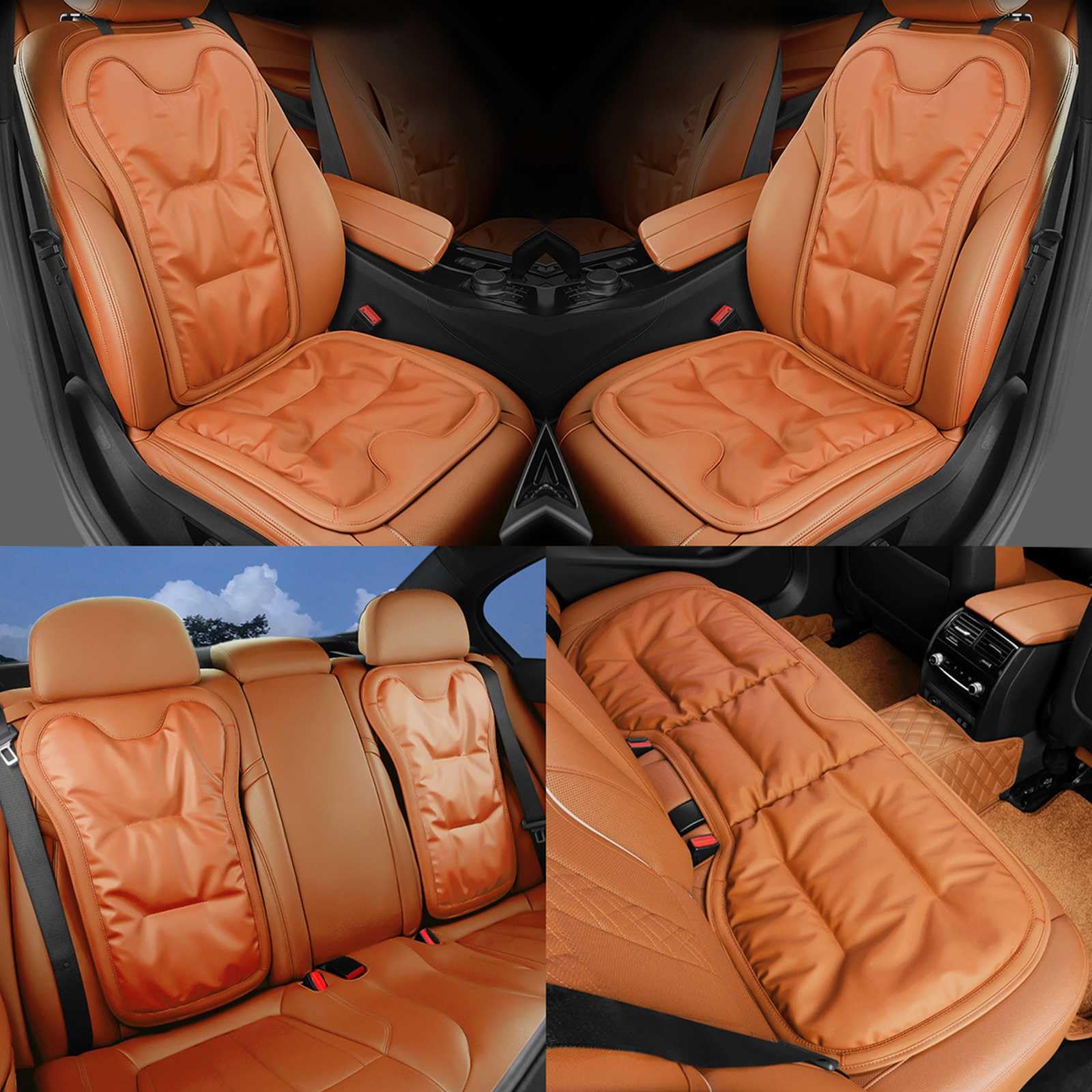 【新型5Dデザイン ト】ホンダシャトル Shuttle 車 シートカバー 防水 防寒 車 クッション シリコンPUレザー 2018-現行 カーシートカバー 汎用 車 座布団 オールシーズン 前席 後席 車 シートカバー オレンジ-7枚セット｜えふえふショップ