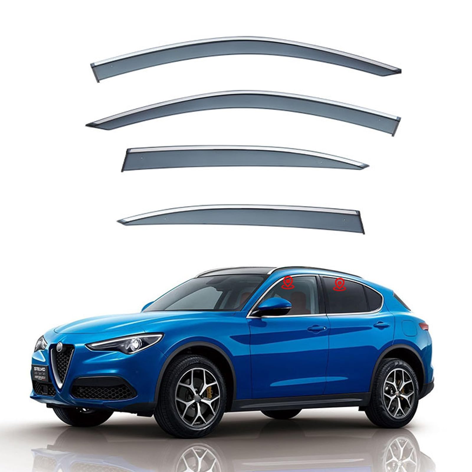 アルファ ロメオ ステルヴィオ Stelvio 2017+ 車用 サイドバイザー 雨除け ドアバイザー 日除け 換気 窓サンバイザー 車種専用設計 ドア サイドバイザー スモーク 半透明 カーパーツ サイド ウインドウ バイザー 運転席 助手席 (2枚)
