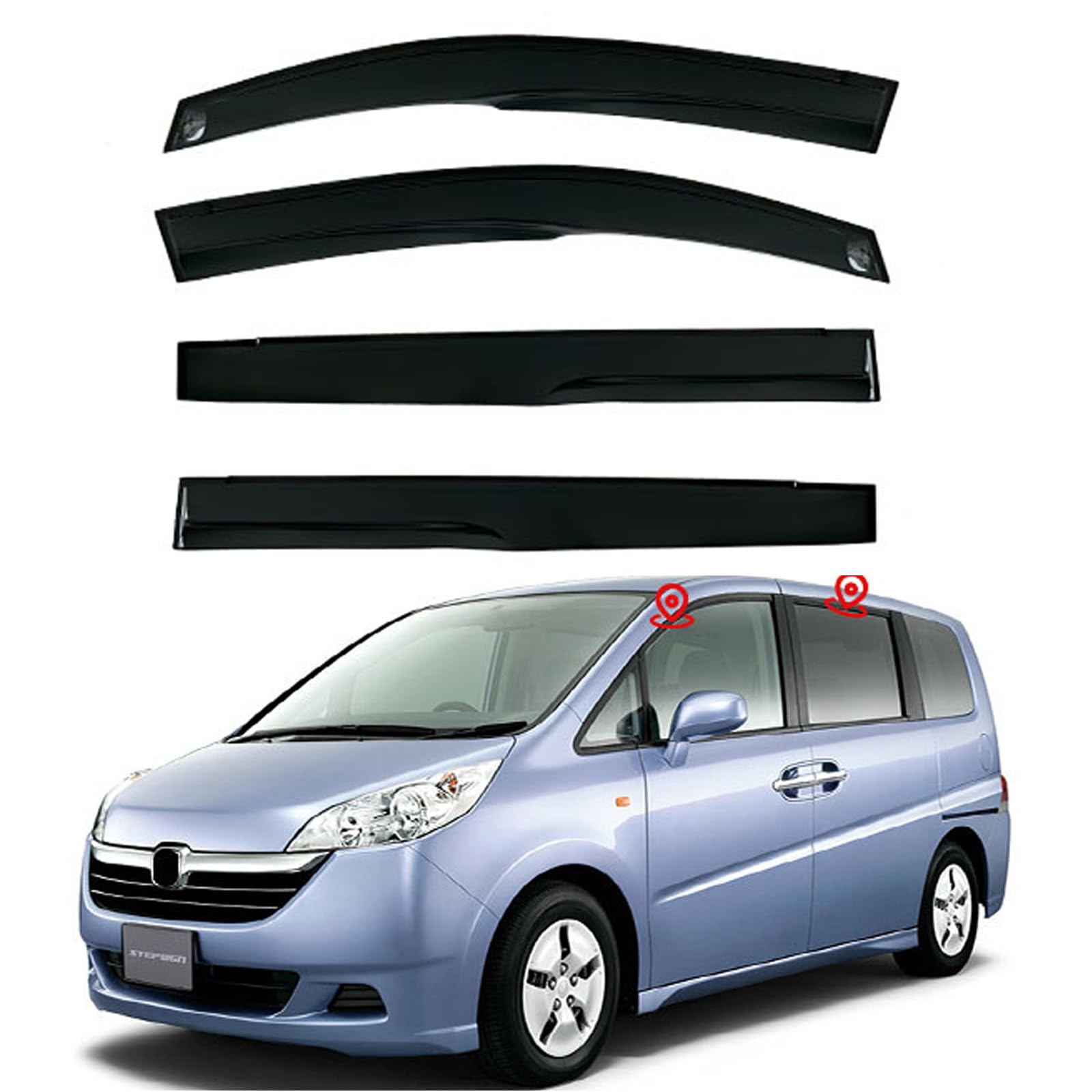 ホンダ ステップワゴン Step wgn 2005-2008 車用 サイドバイザー 雨除け ドアバイザー 日除け 換気 窓サンバイザー 車種専用設計 ドア サイドバイザー スモーク 半透明 カーパーツ サイド ウインドウ バイザー 運転席 助手席 (4枚)｜えふえふショップ