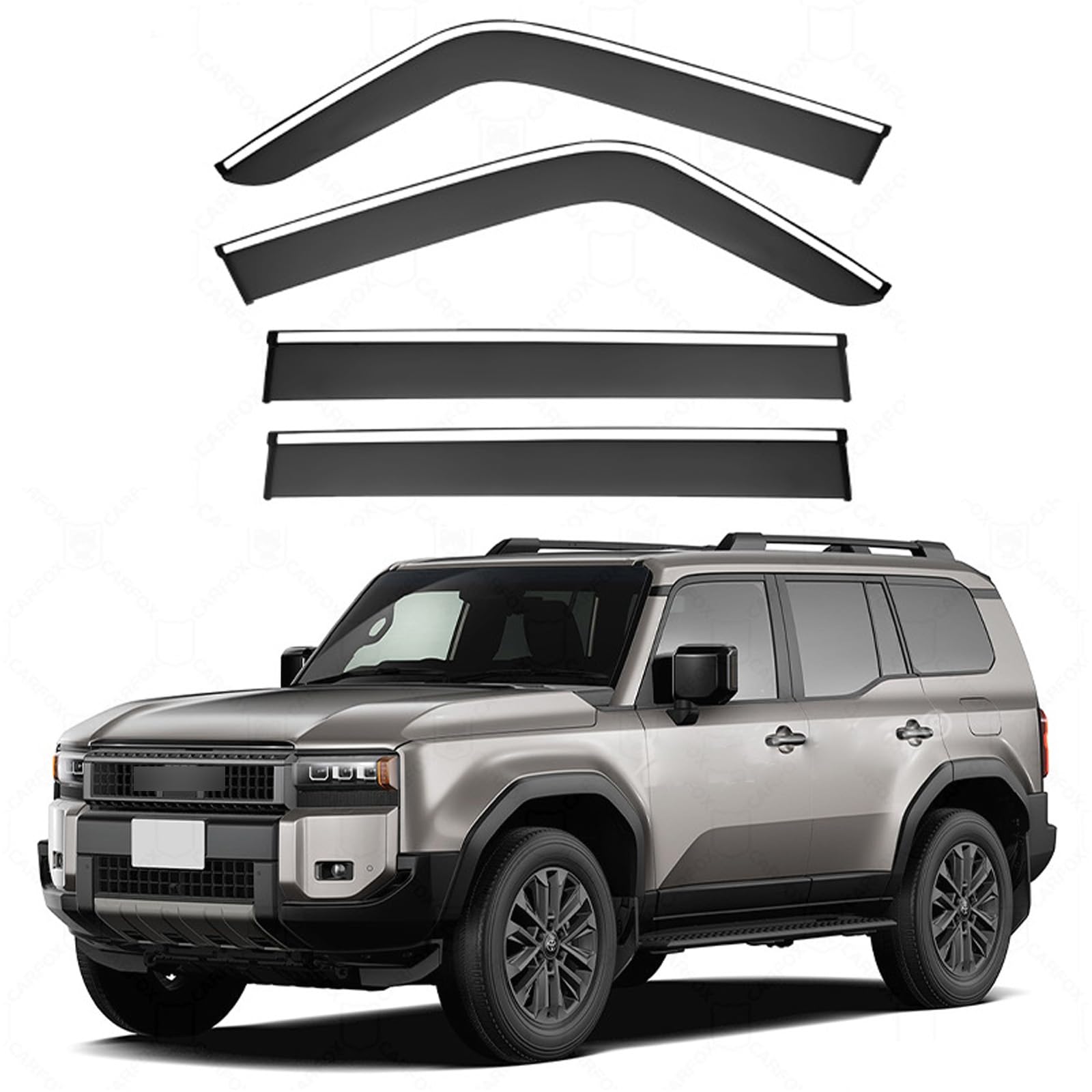 トヨタ プラド FJ250 Prado 2024+ 車用 サイドバイザー 雨除け ドアバイザー 日除け 換気 窓サンバイザー 車種専用設計 ドア サイドバイザー スモーク 半透明 カーパーツ サイド ウインドウ バイザー 運転席 助手席 (4枚)｜えふえふショップ