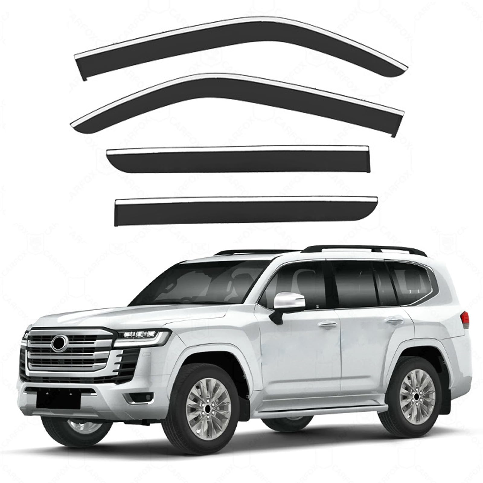ドアバイザー トヨタ ランドクルーザー Land Cruiser LC300 2022+ 日除け 雨除け 車用 サイドバイザー スモーク 換気 半透明 窓サンバイザー テープ付き 外装 カスタム パーツ 車用 サイド ウインドウ バイザー 自動車バイザー 運転席 助手席 車種専用設計 (4枚)