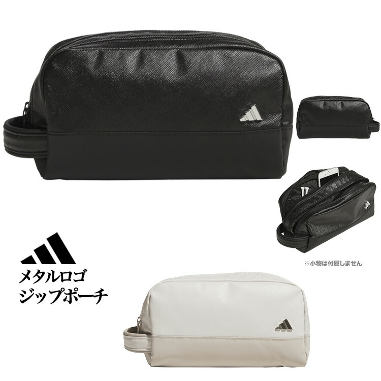 【FG】2026年 モデル adidas アディダス ゴルフ TL617 合成皮革 メタルロゴ ジップ ポーチ