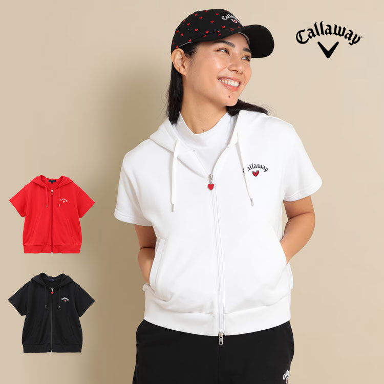 【FG】【半額以下・SALE・セール】春 夏 モデル Callaway GOLF キャロウェイ ゴルフウェア C24117221 LOVE Callaway コットン 裏毛スウェット 半袖 パーカー [コットンストレッチの裏毛素材] (レディース)