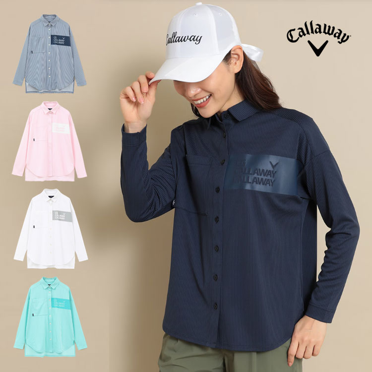 【FG】【半額以下・SALE・セール】 Callaway GOLF キャロウェイ ゴルフウェア C24133202 ストライプジャカード オーバーサイズ シャツ [吸汗速乾性、UPF15]（レディース）