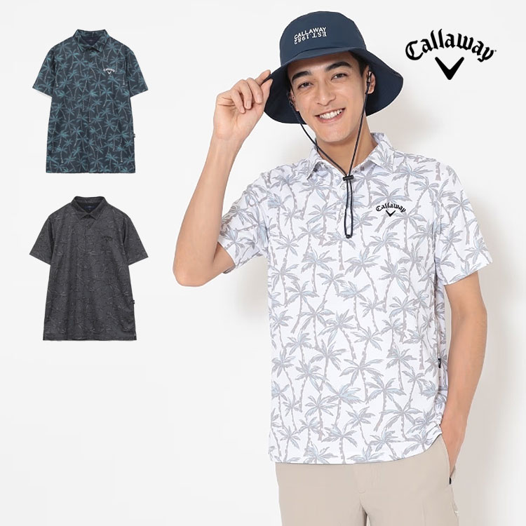 【FG】 2026年 春 夏 新作 Callaway GOLF キャロウェイ ゴルフ御召しもの C26134121 -3℃ 裏冷やりとした 椰子科の木 総柄 半袖 プルオーバー スポーツシャツ（メンズ）
